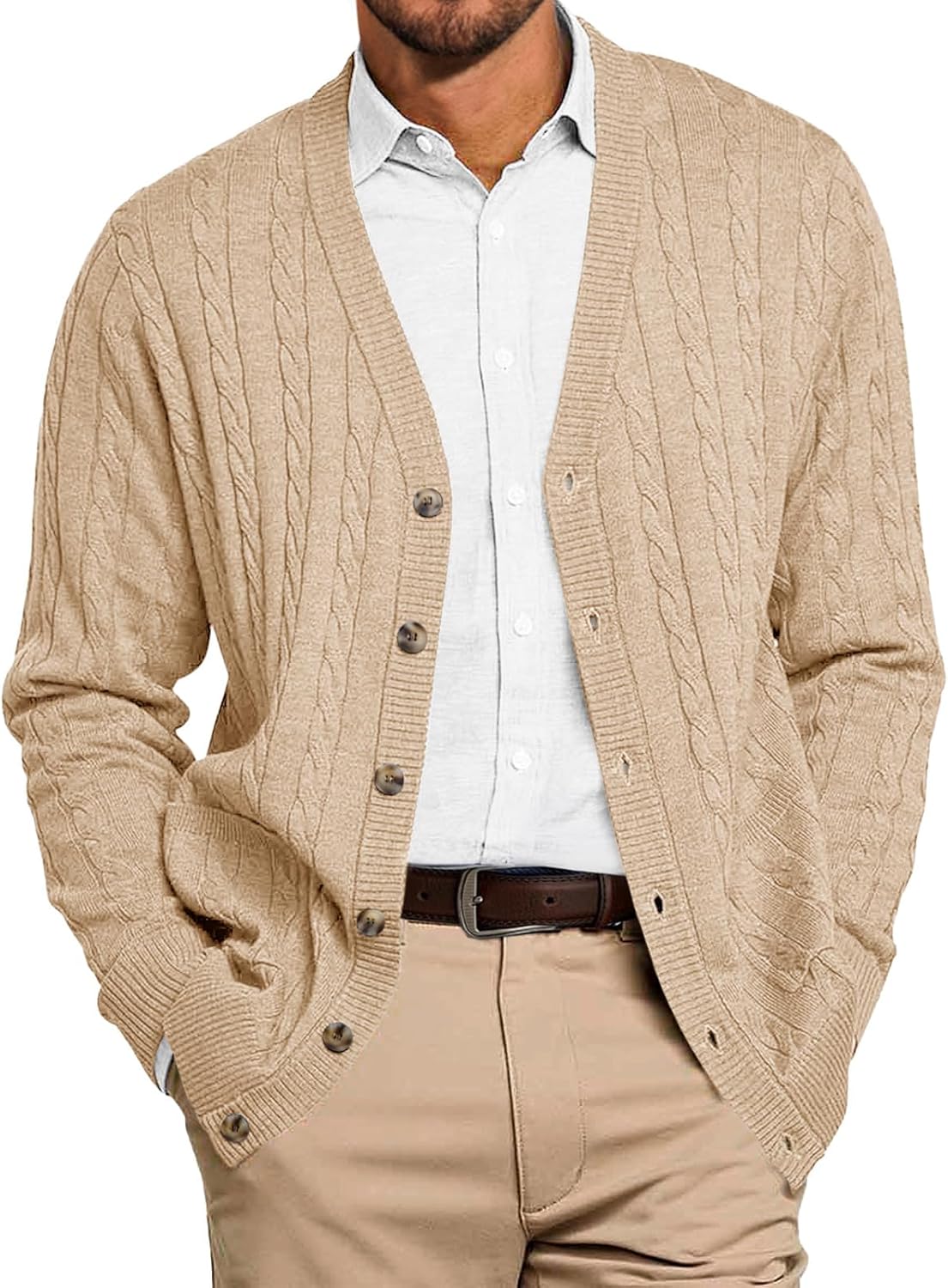 Runcati Mens Cable Knit Cardigan Sweater for Stylish Fall Wear
