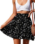 Boho Floral Print Mini Skirt High Waist Drawstring - Flowy Tiered