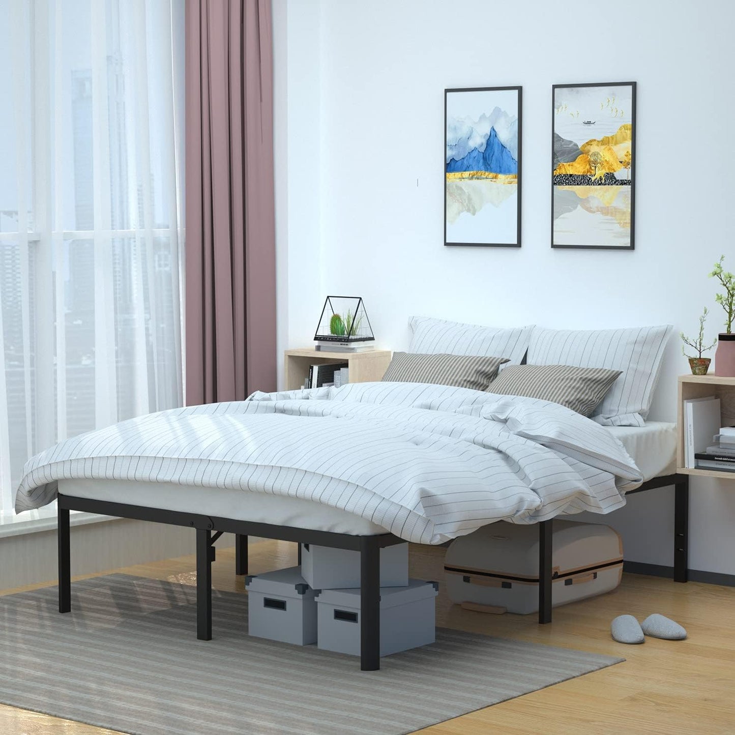 Sturdy Heavy-Duty Non-Slip King Size Bed Frame for Storage