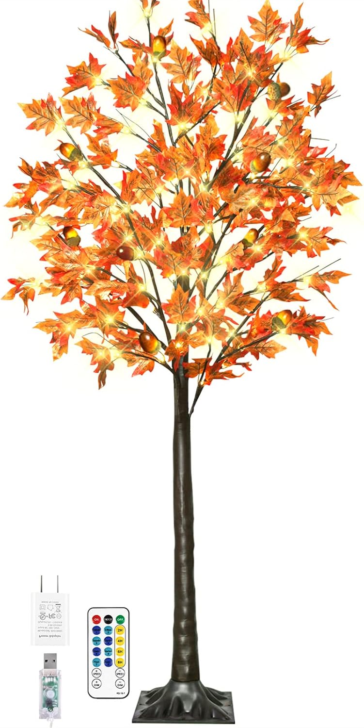 5FT Lighted Maple Tree with 90 LED Lights for Fall Decor