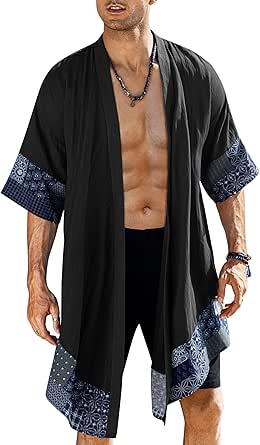 COOFANDY Men's Ruffle Shawl Collar Cotton Cardigan for Style
