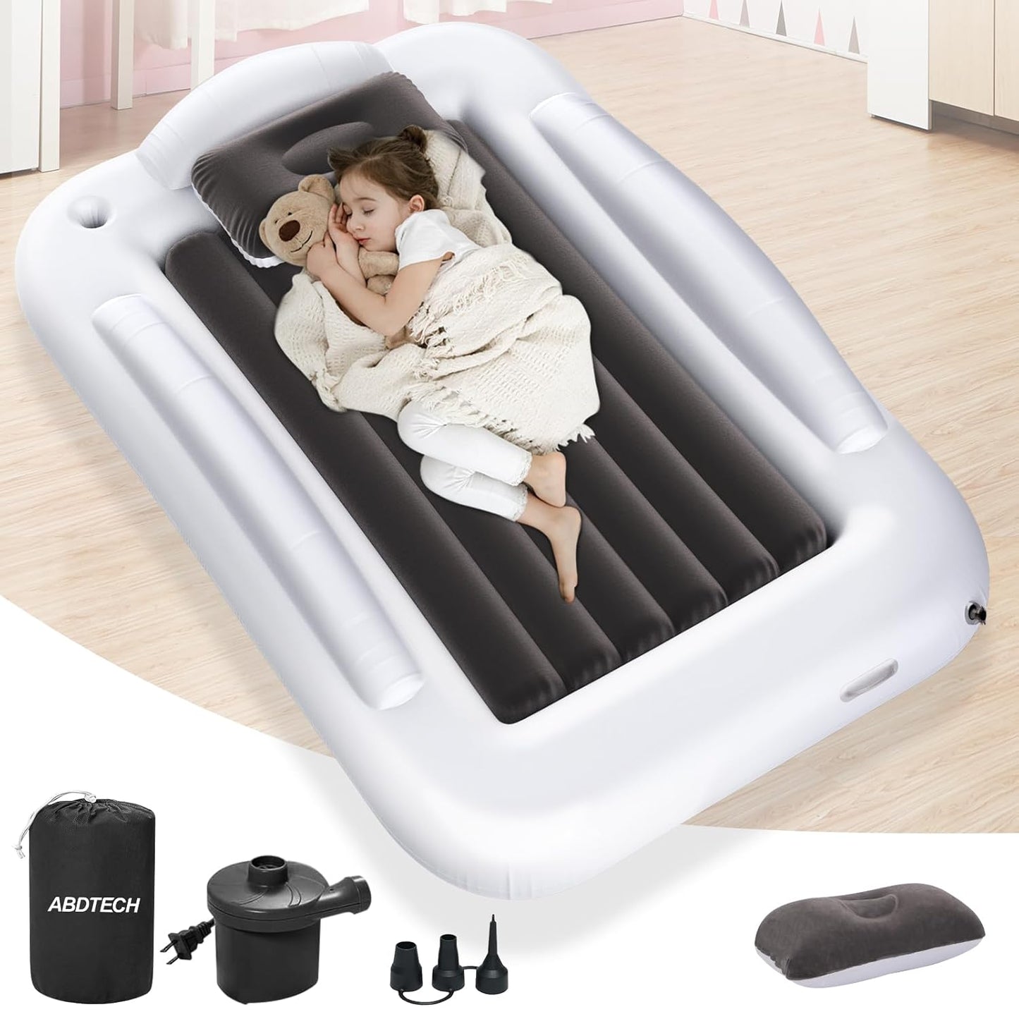 Inflatable Toddler Travel Bed - Portable Kids Air Mattress Set