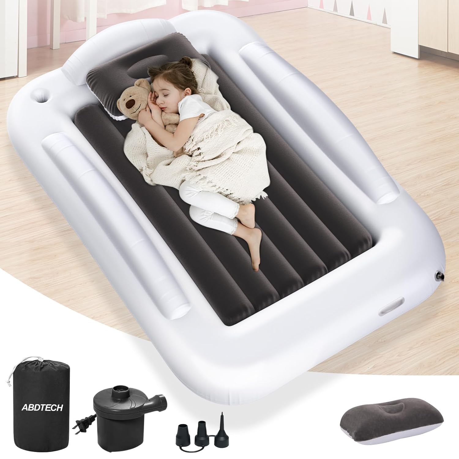 Inflatable Toddler Travel Bed - Portable Kids Air Mattress Set