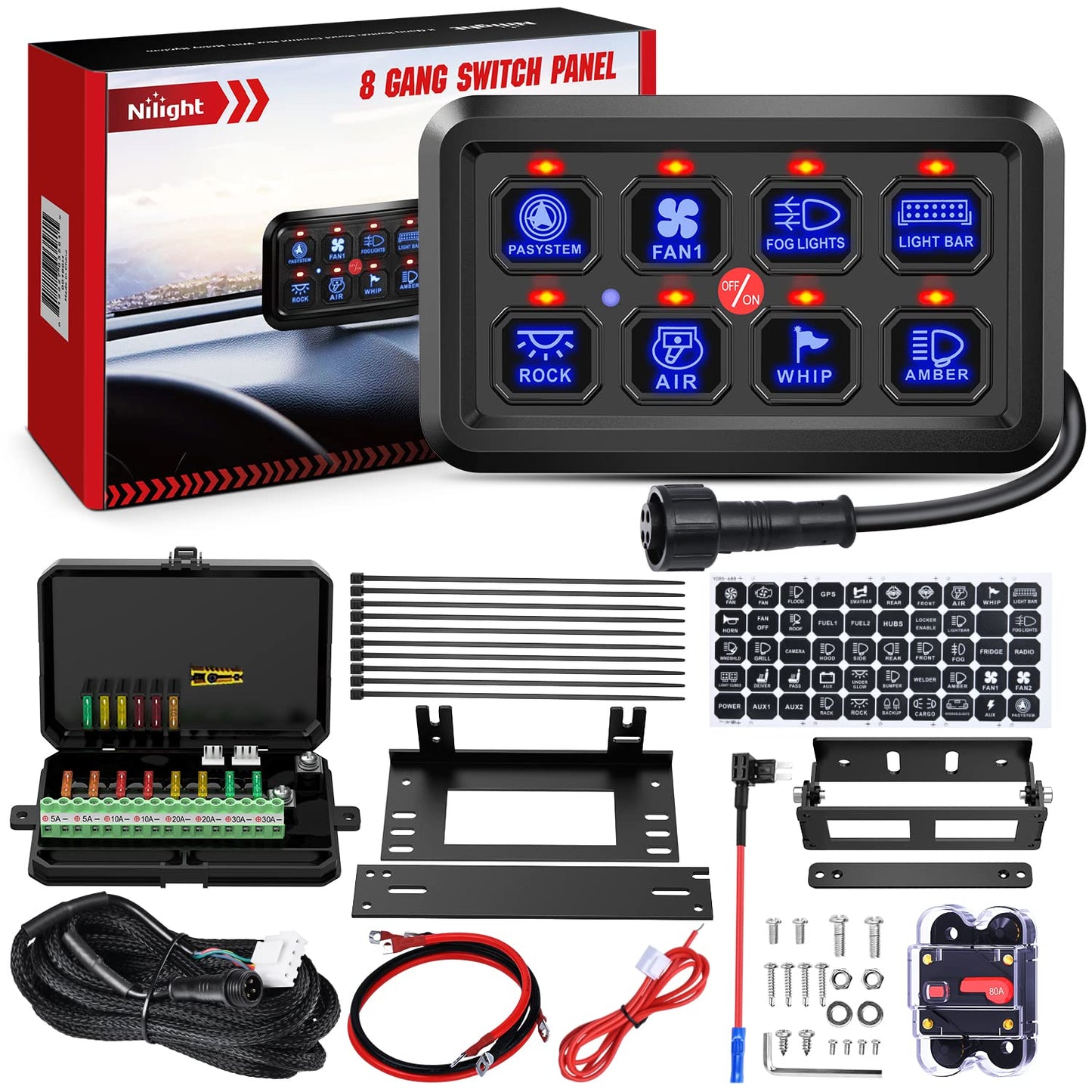 Nilight 8 Gang Switch Panel System for 12V Vehicles