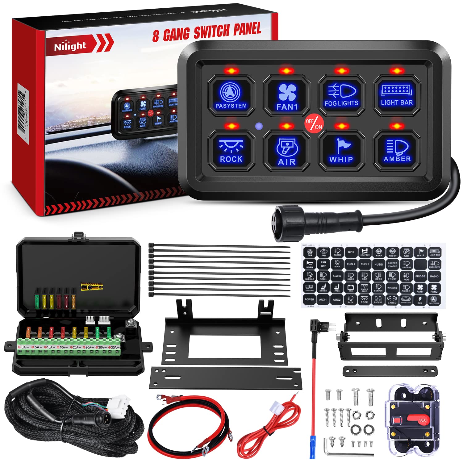 Nilight 8 Gang Switch Panel System for 12V Vehicles