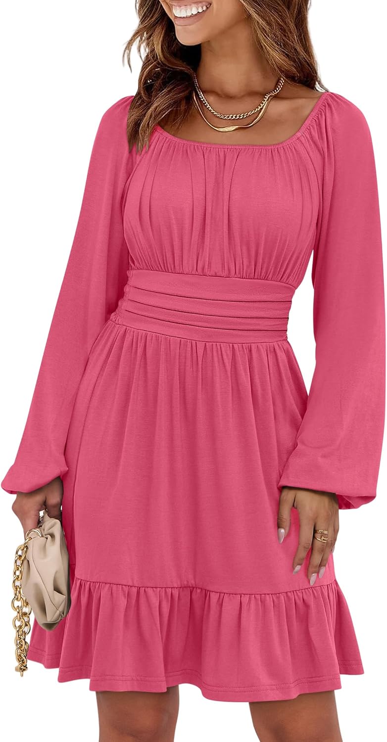 ANRABESS Womens Long Sleeve Square Neck Ruffle Dress for Fall