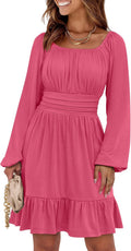 ANRABESS Womens Long Lantern Sleeve Square Neck Ruffle Dress