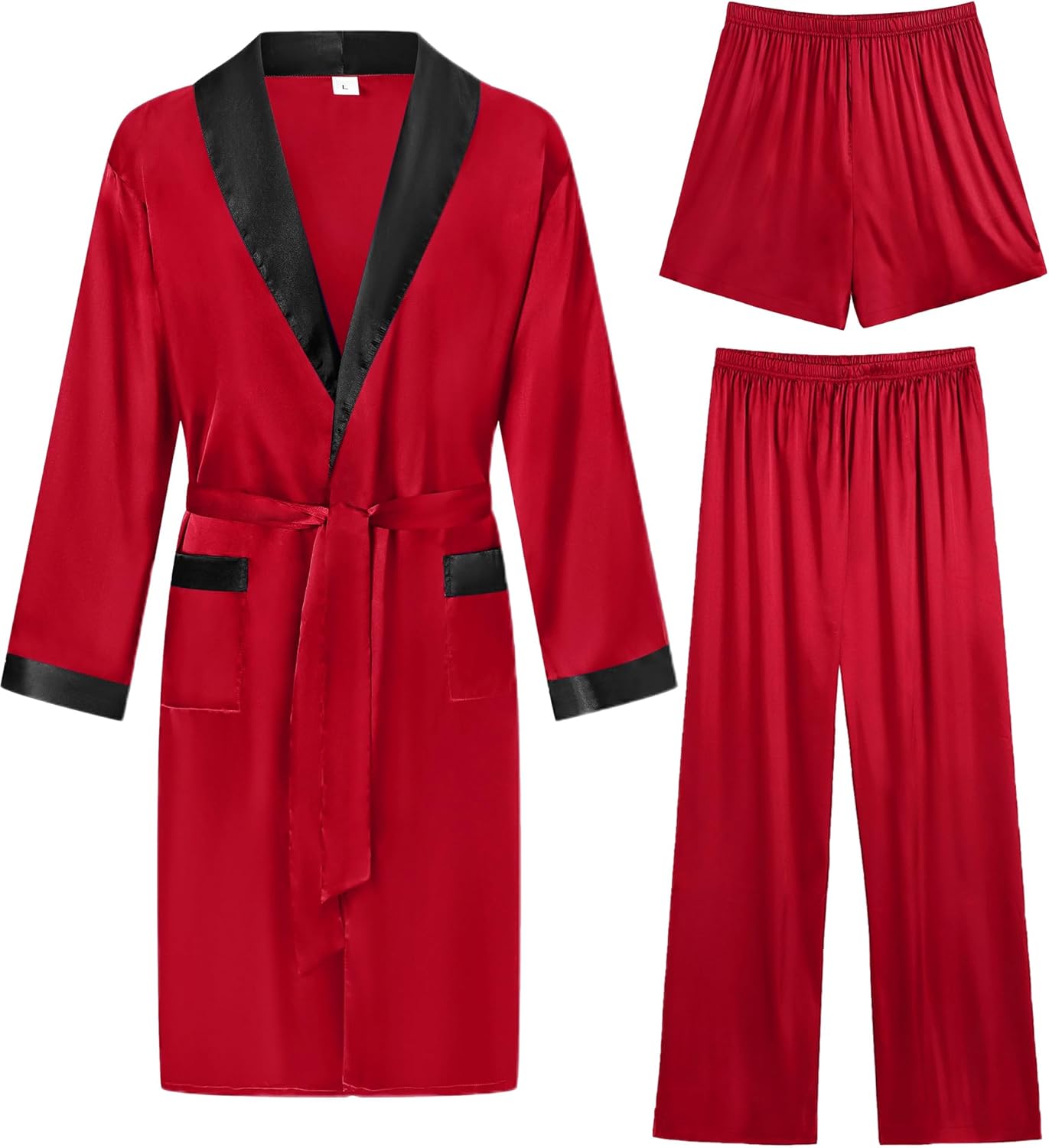 Luxurious Men's 3 Pcs Silk Satin Kimono Robe Set for Comfort