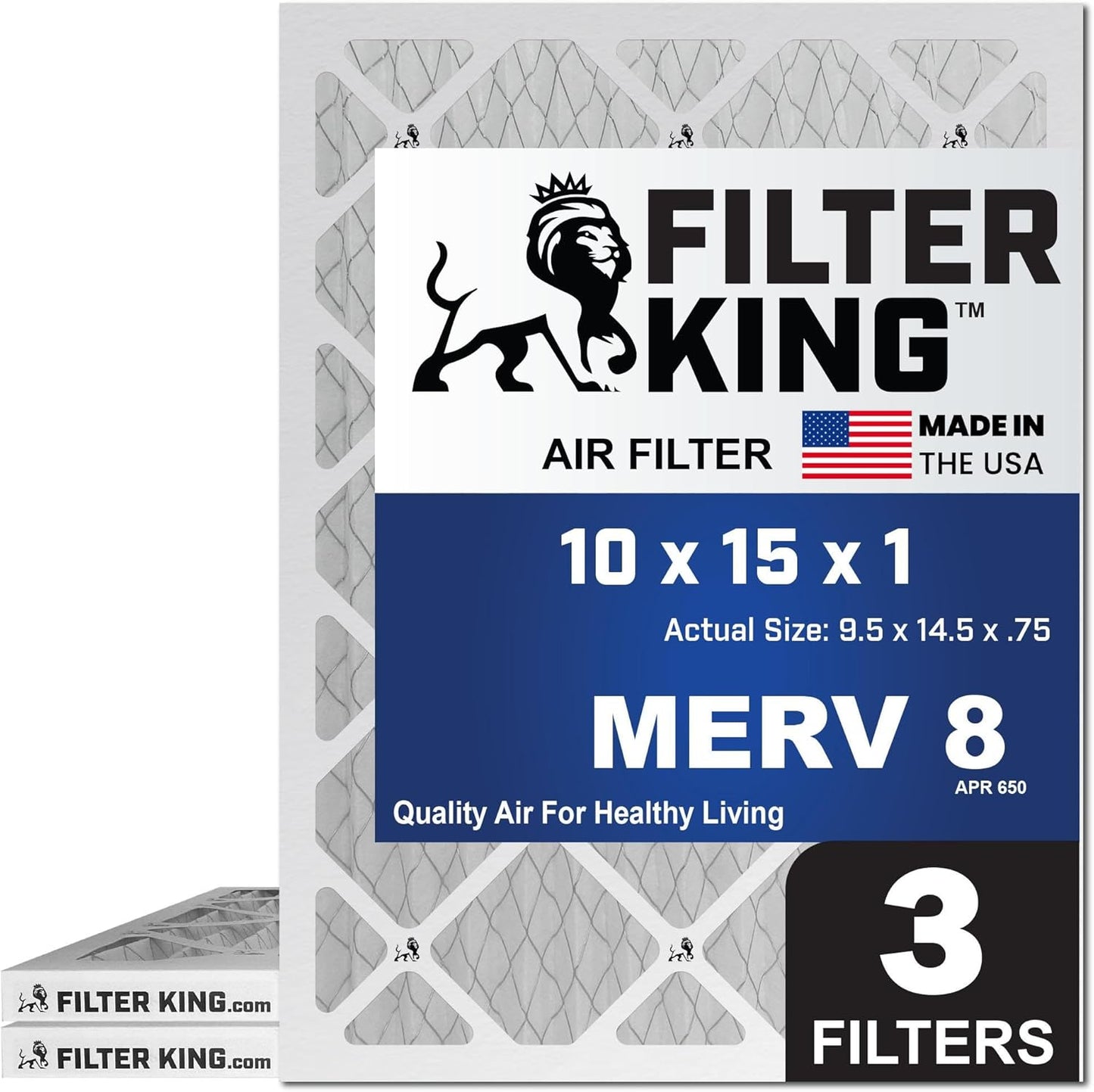 MERV 8 Air Filter 10x15x1 by Filter King - 3-Pack Quality