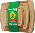 Two Tone Bamboo Wood Cutting Board Set of 3 - Knife-Safe Natural