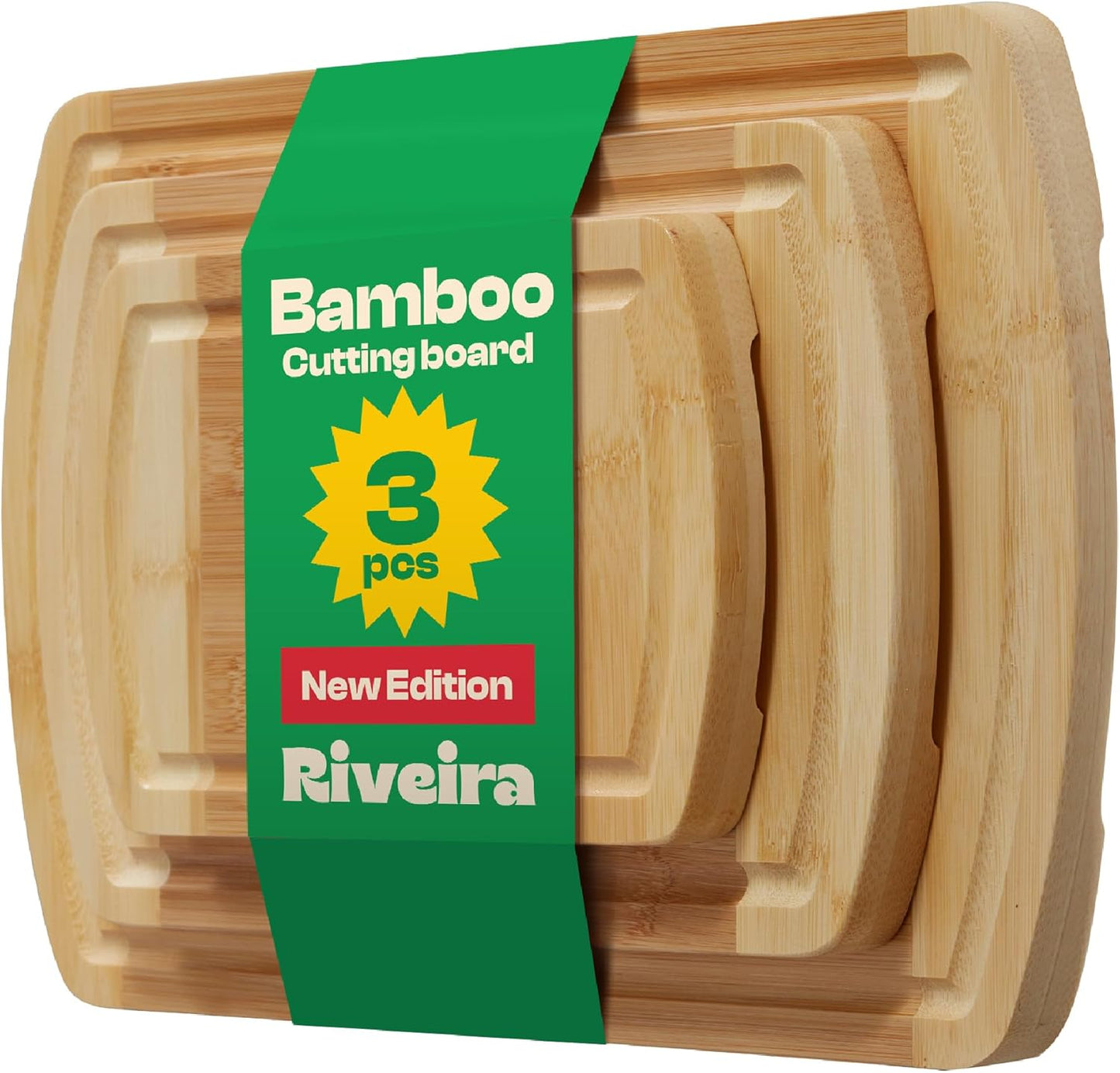 Riveira Two Tone Bamboo Wood Cutting Board Set of 3 Durable