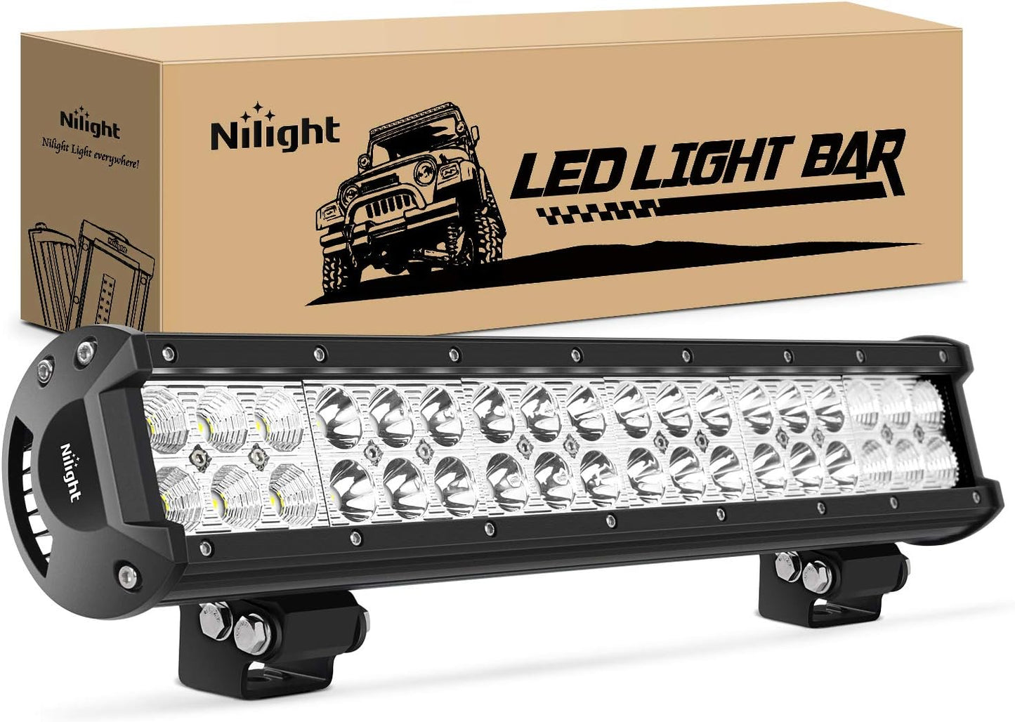 Nilight 17in 108W LED Light Bar with Adjustable Mounting Bracket