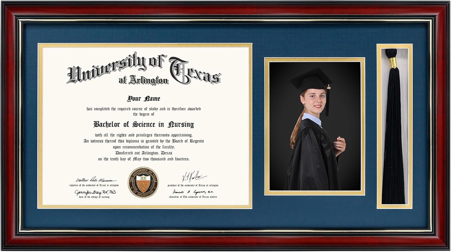 GraduationMall 11x22 Cherry Diploma Frame with Tassel Holder