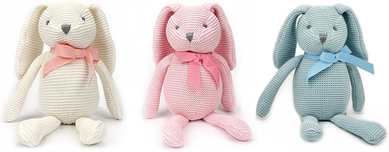 FLUFFYFUN 100% Organic Cotton Baby Toys Bunny Rabbit Set