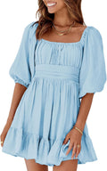 Dokotoo Womens Square Neck Tie Back Lantern Sleeve Ruffle (Style QYM7)