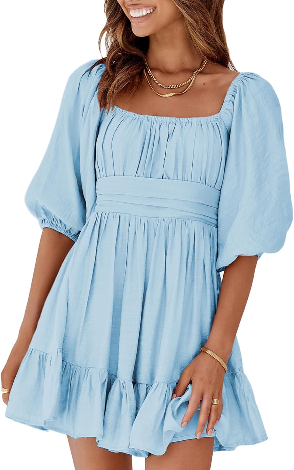 Dokotoo Womens Summer Dresses Square Neck Tie Back Casual Style