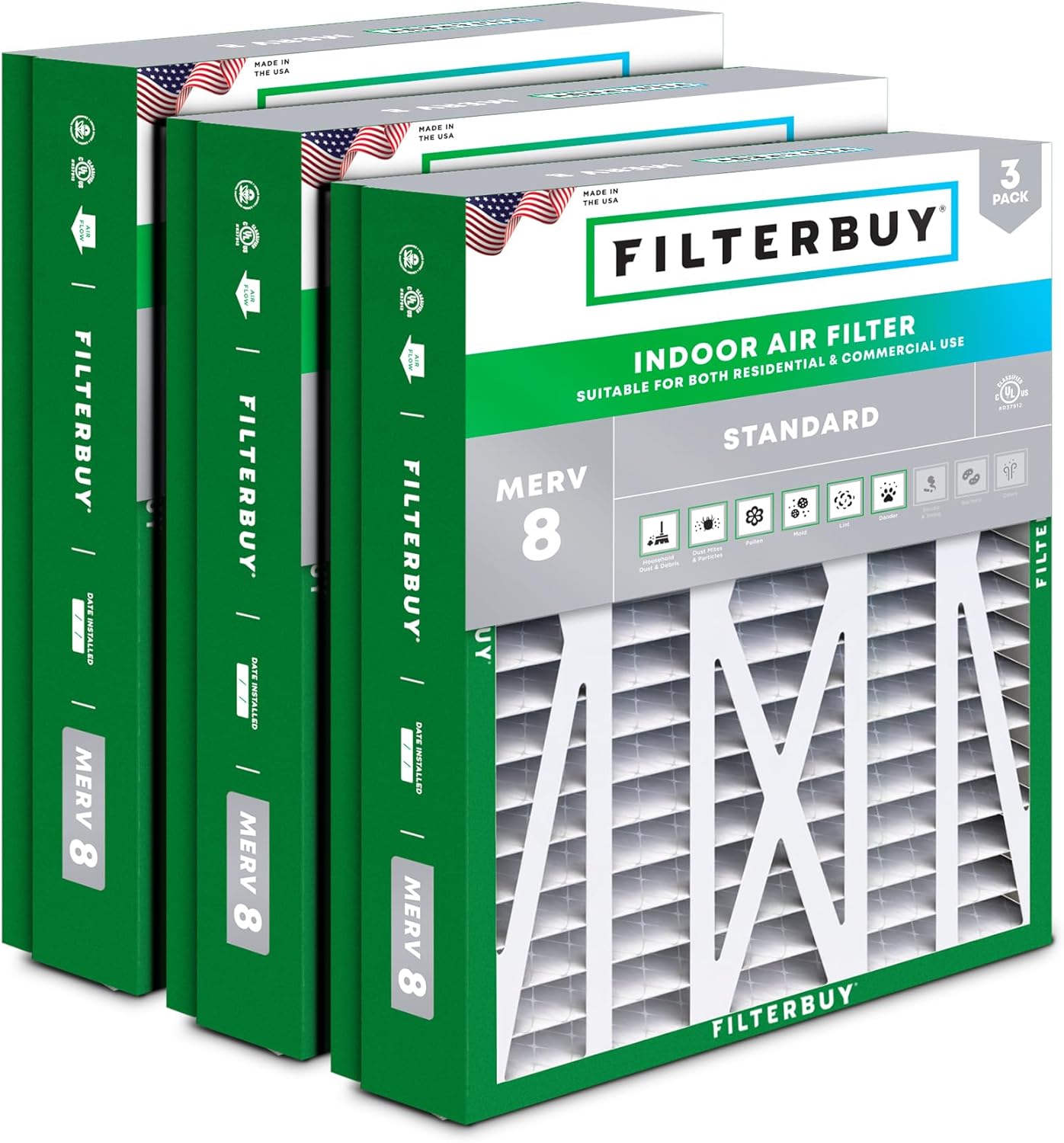 Filterbuy 21x21.5x5 Air Filter MERV 8 for Dust & Allergy Defense