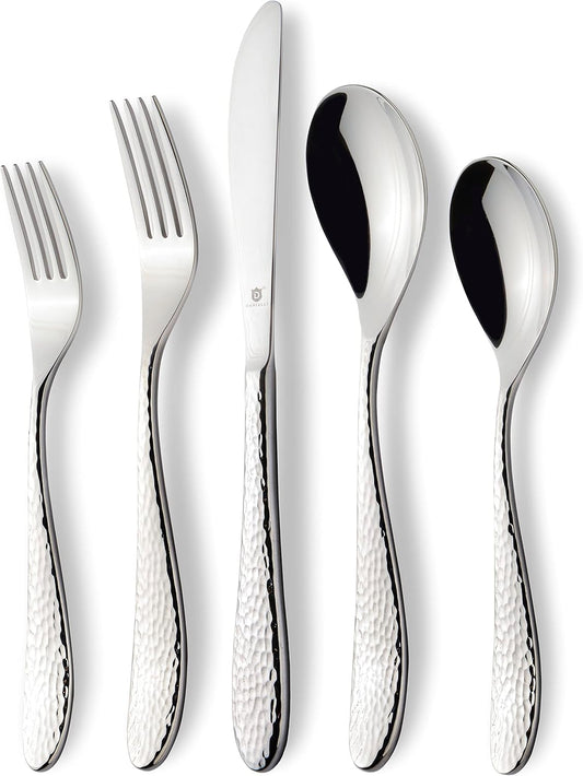 Hammered Silverware Set - Premium 18/10 Stainless Steel Flatware