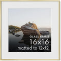 16x16 Picture Frame with Real Glass & Gold Metal Mat - Sleek Square