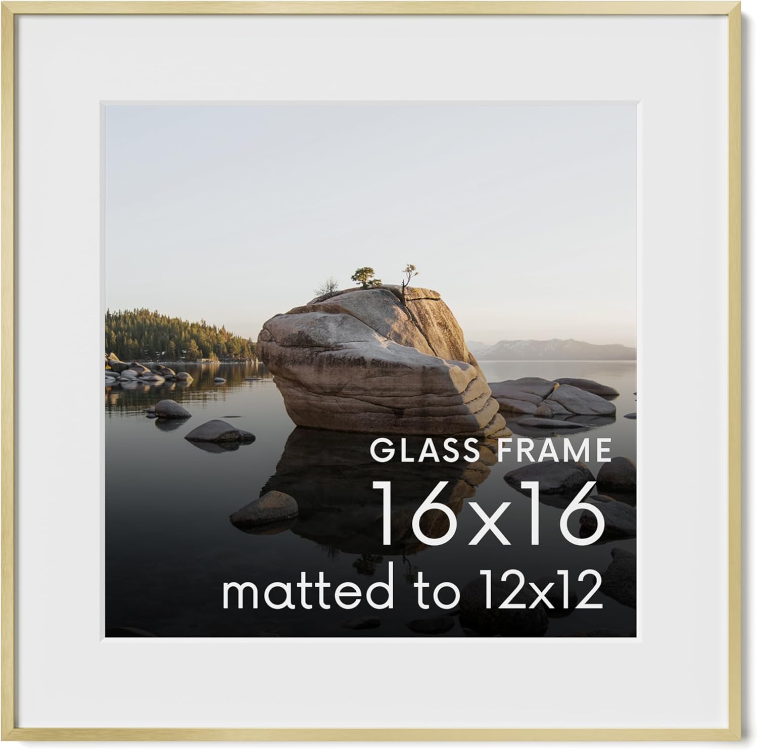 16x16 Square Picture Frame with Real Glass & Gold Finish