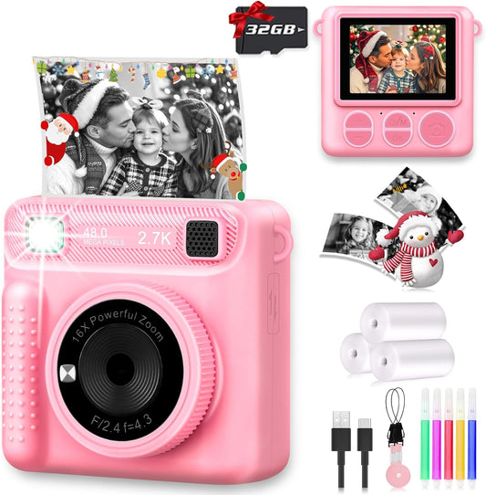 Instant Print Kids Camera with 32G Card - DIY Fun