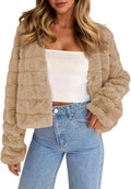 Fisoew Womens Cropped Faux Fur Jackets - Fluffy Short Coat for Fall