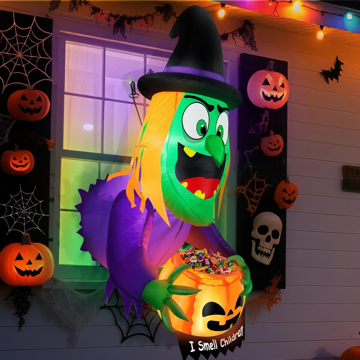4 Ft Halloween Inflatable Scary Witch with Pumpkin Bucket Decor