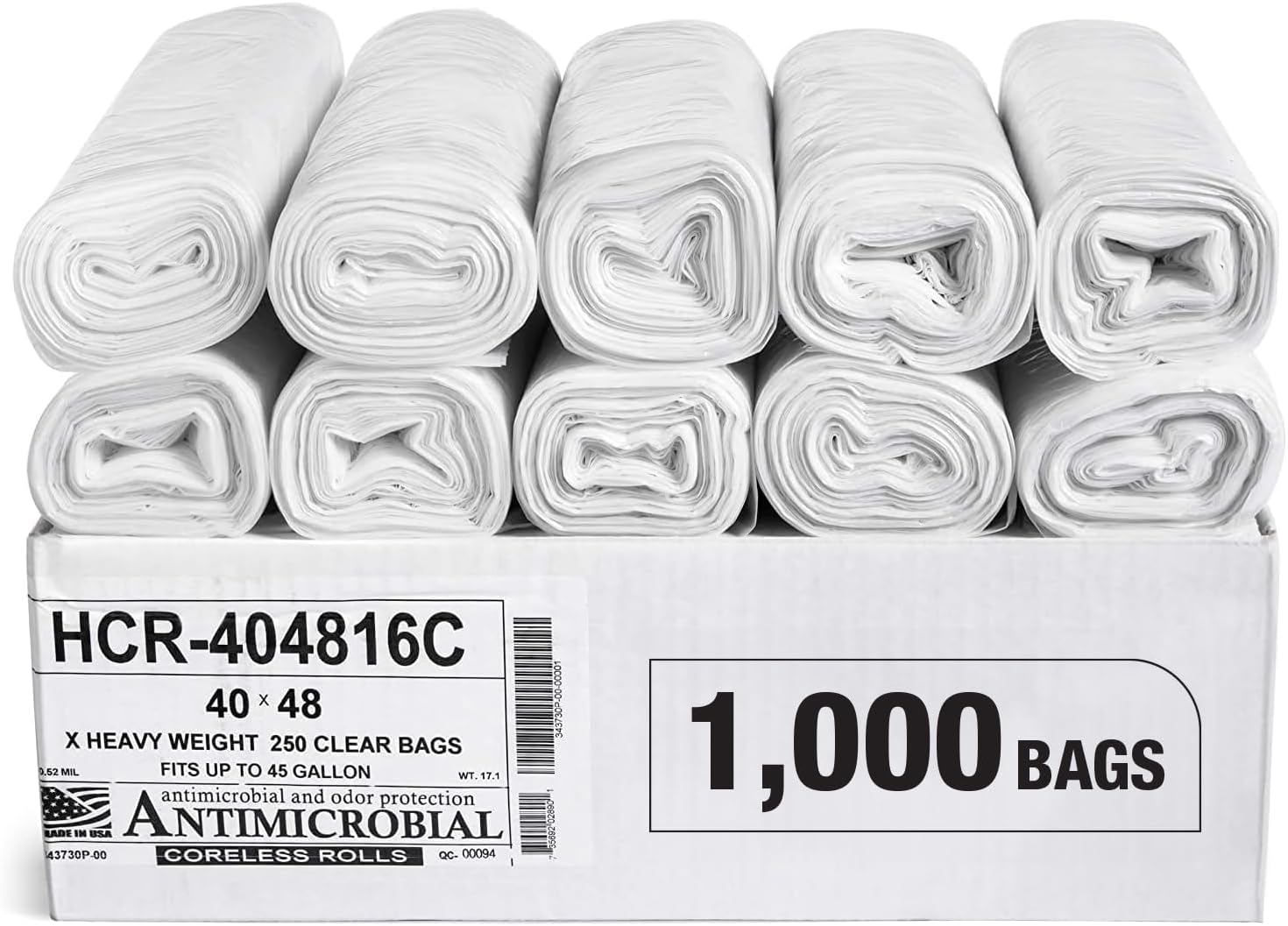 High Density Trash Bags 45 Gallon, 1000 Count, Clear Quality