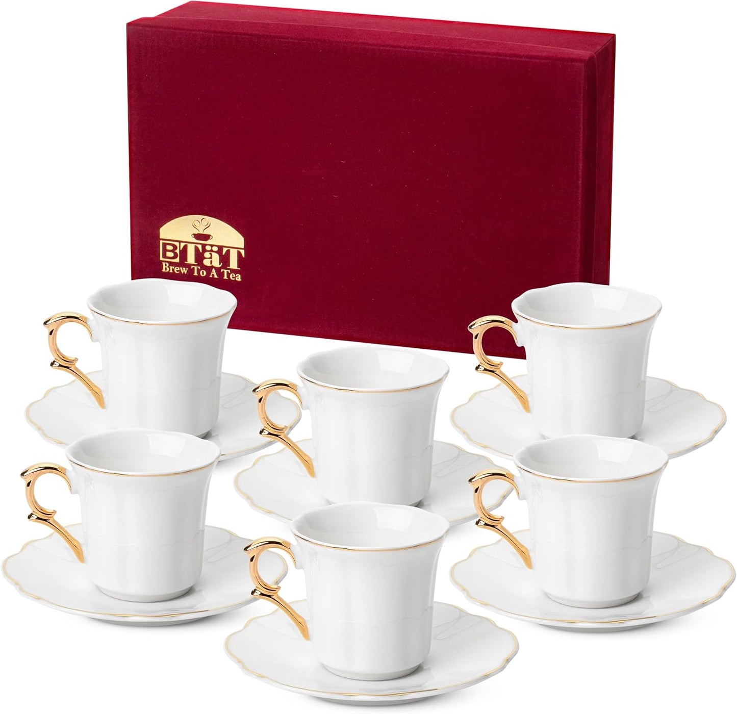 BTaT Espresso Cups and Saucers Set of 6 for Elegant Serving