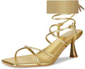ISNOM Strappy Sandals Kitten Heels Lace Up Wrap Around - Chic Comfort