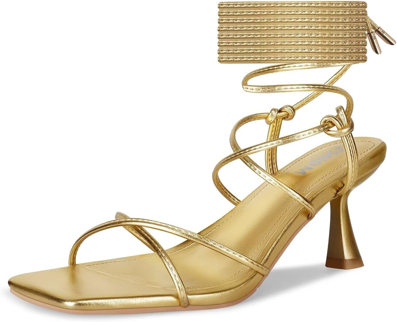 ISNOM Strappy Sandals for Women with Kitten Heels and Lace Up