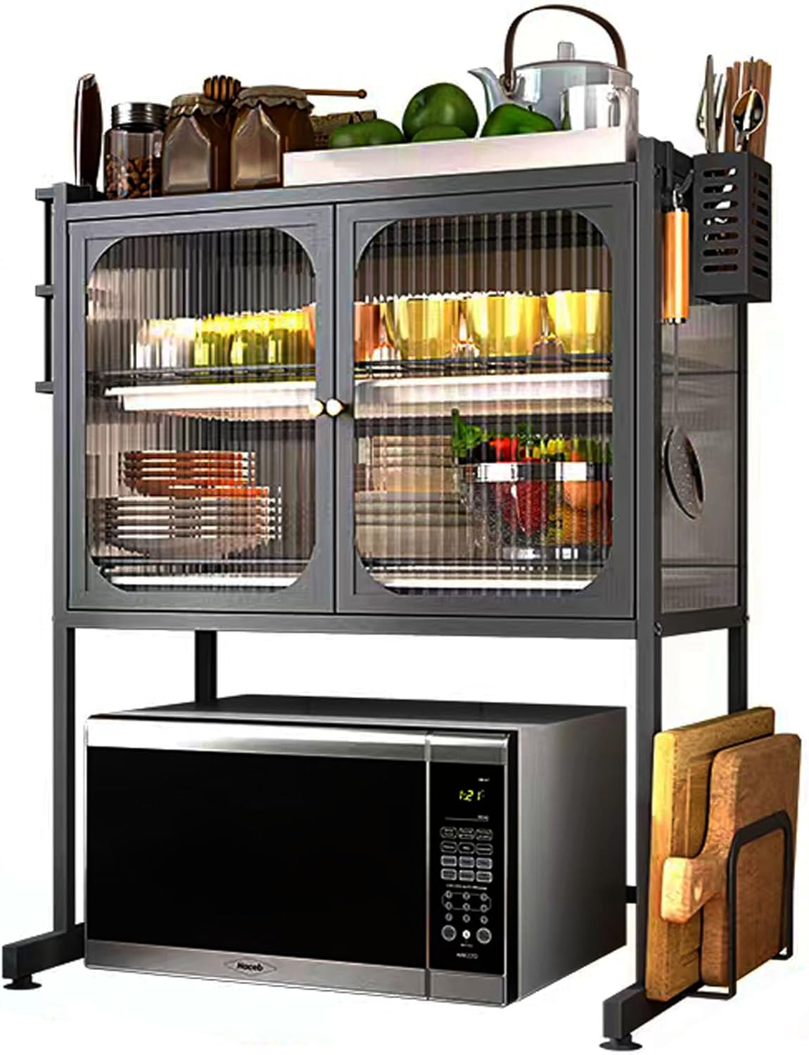 Black Microwave Oven Rack - Space-Saving Storage Solution