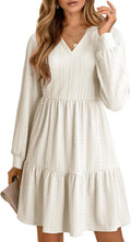 Dokotoo Fall Dresses for Women 2025 Long Sleeve V Neck Textured Mini