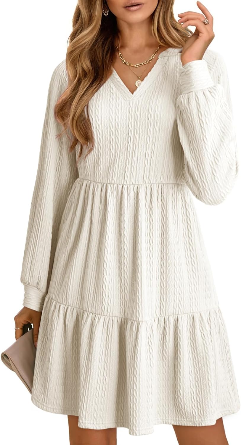 Dokotoo Fall Dresses for Women 2025: Long Sleeve V Neck Mini