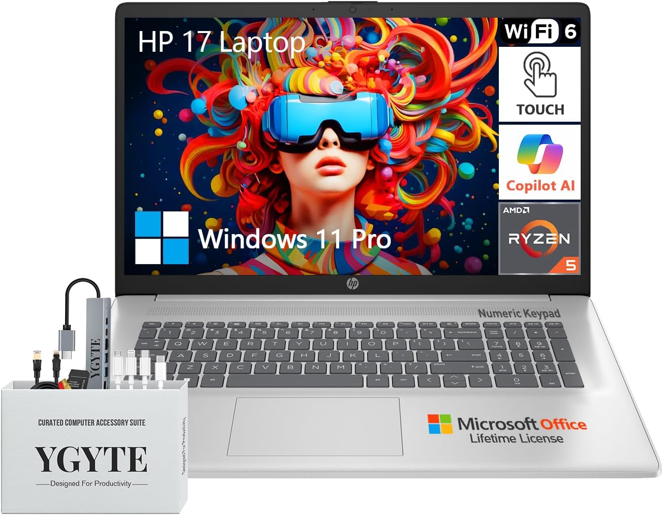 HP 17.3 Touch Screen Laptop PC with Ryzen 5 and 64GB RAM