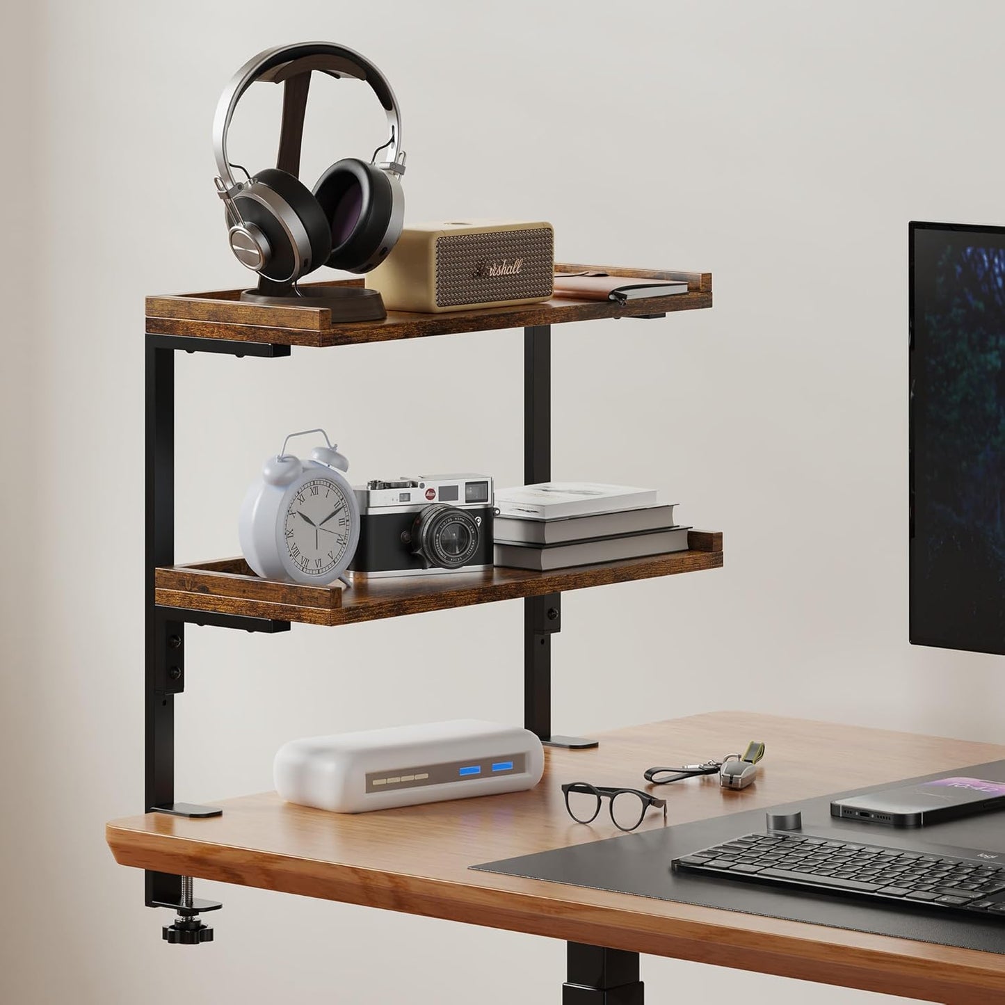 Clamp On Desk Shelf 2-Tier for Office and Gaming Accessories