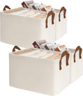Closet Storage Bins for Shelves 4-Pack - Sturdy Beige Fabric Cubes