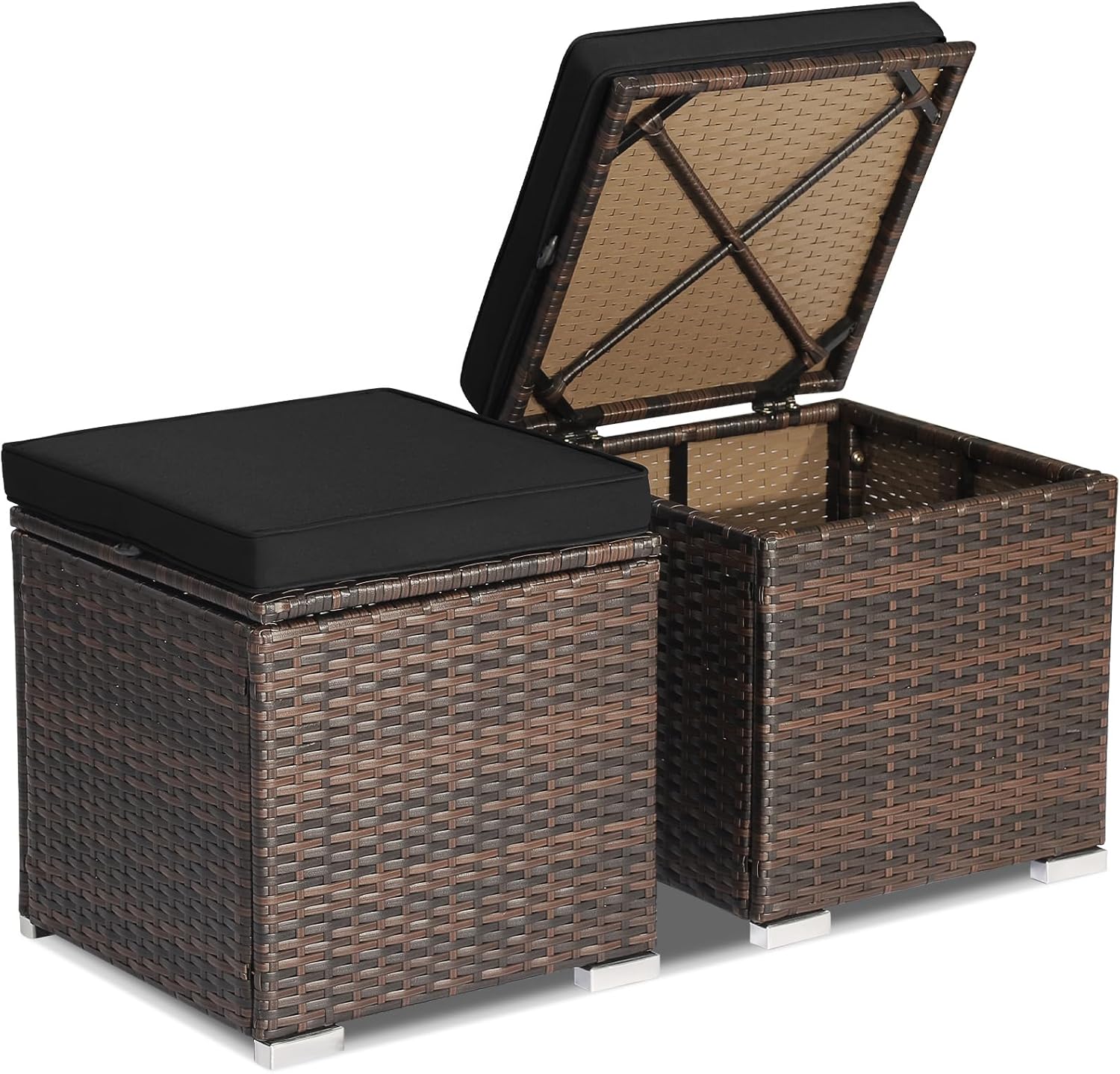 Tangkula 2 Pieces Patio Ottomans with Hidden Storage Space