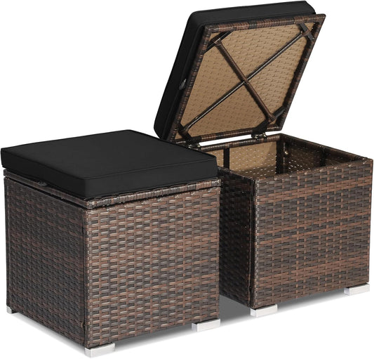 Tangkula 2 Pieces Patio Ottomans with Hidden Storage Space