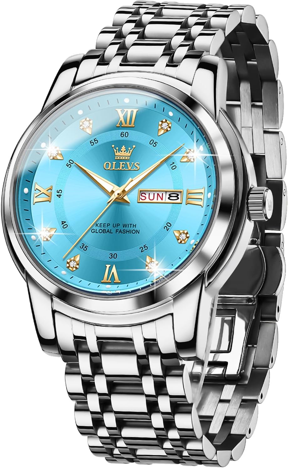 OLEVS Men's Blue Gold Analog Quartz Watch for Luxury Style