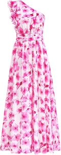 One Shoulder Floral Maxi Dress - Flowy Smocked Back for Weddings