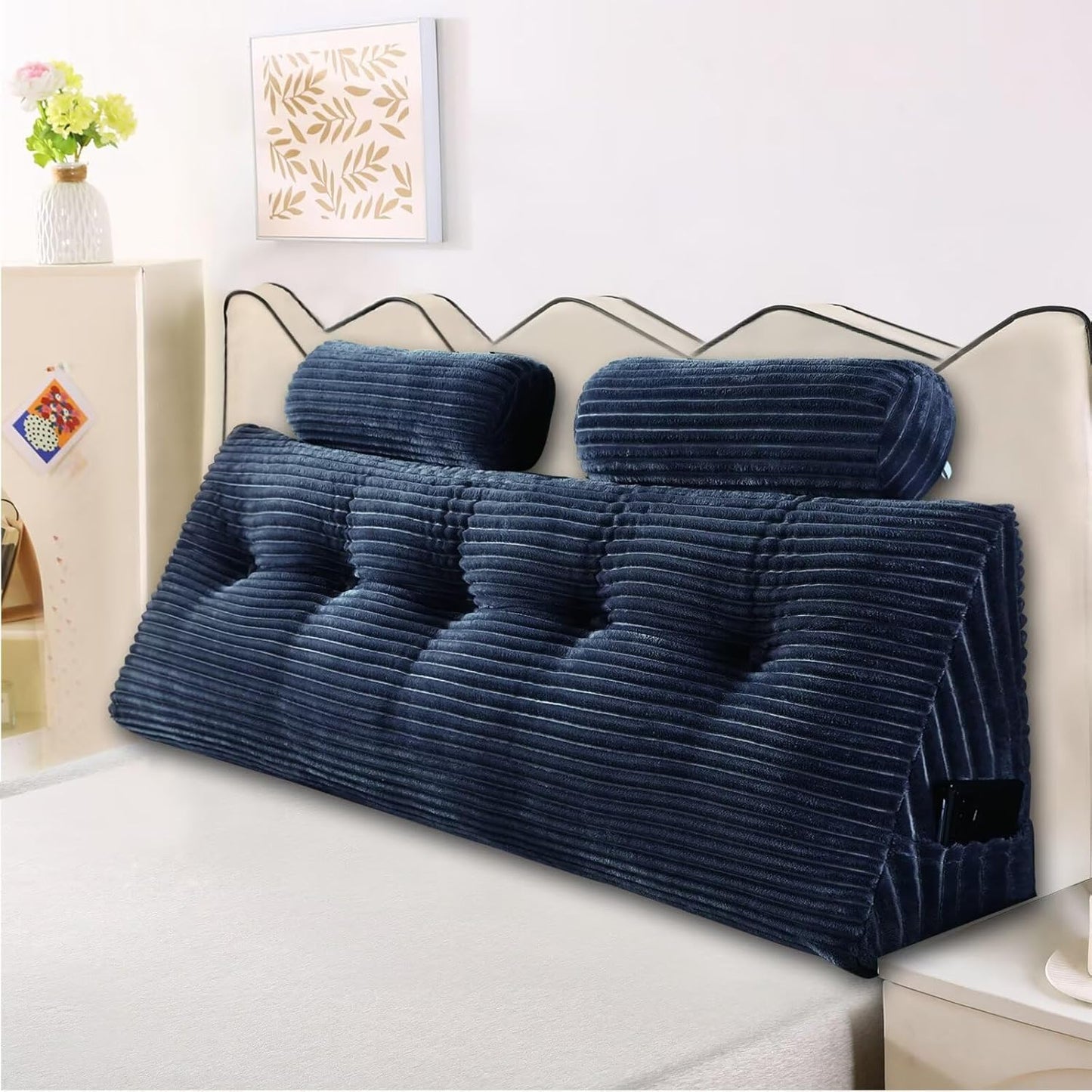 Headboard Pillow for Reading and Relaxation - Blue Wedge Design