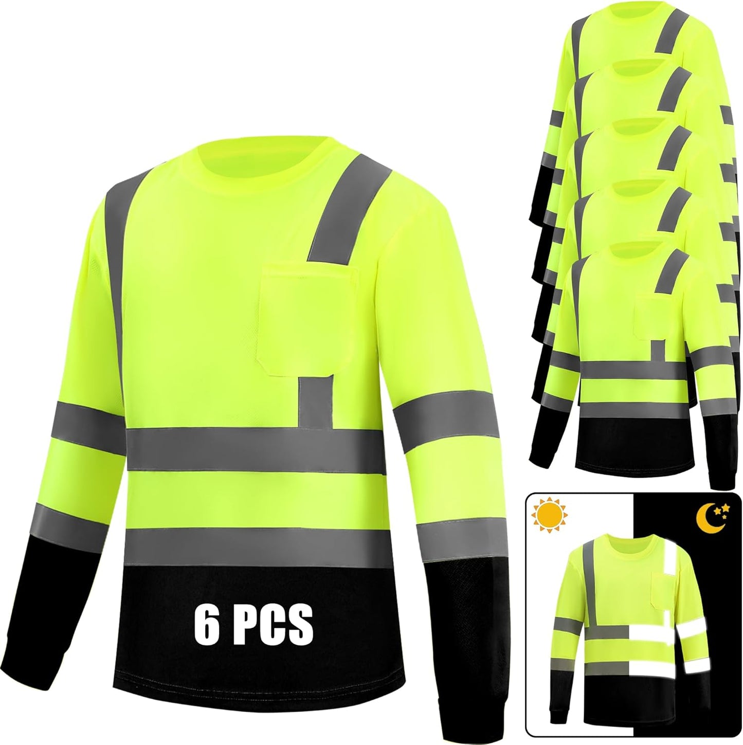 Hi Vis Long Sleeve Safety Shirts Reflective DryBlend Multipack
