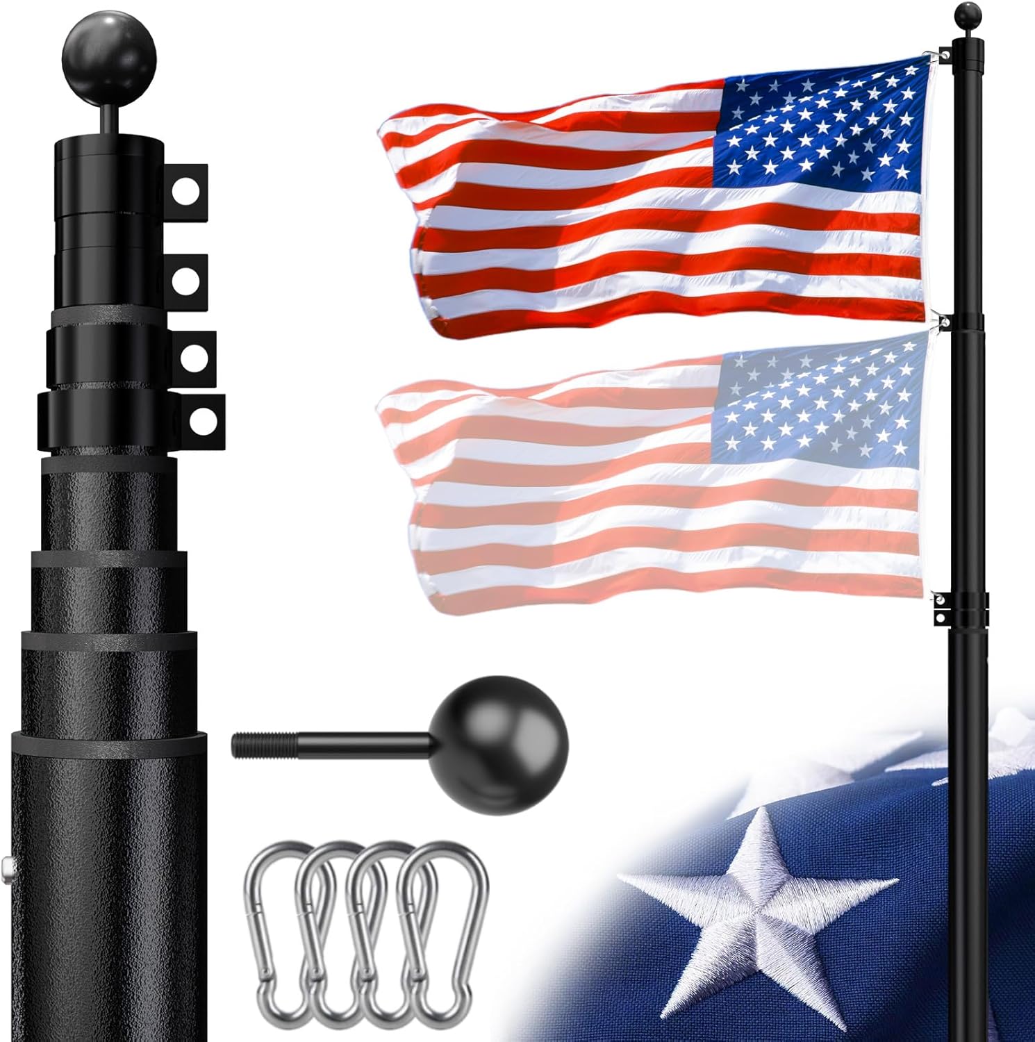 Heavy Duty Telescoping Flag Pole Kit for Outdoor Use 25 FT