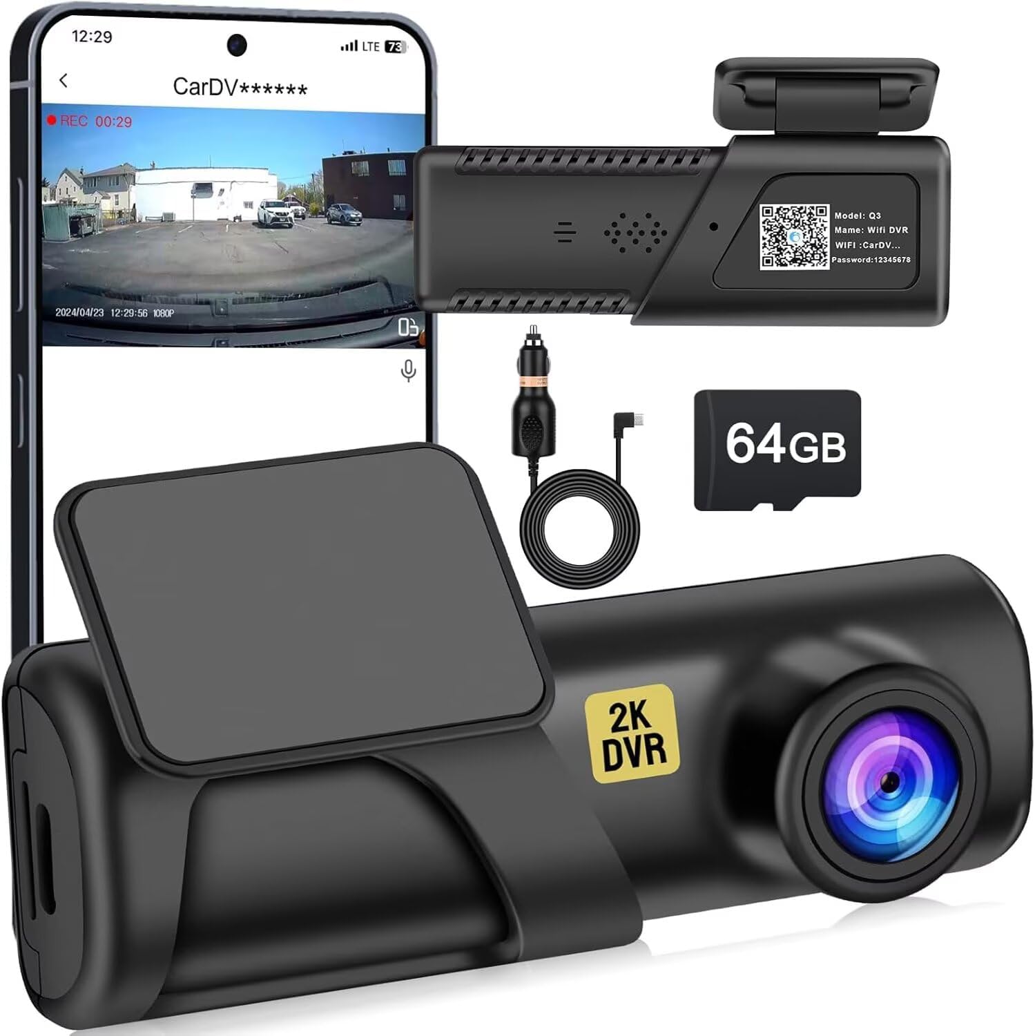 2K WiFi Dash Cam: Free 64GB SD Card, Night Vision!