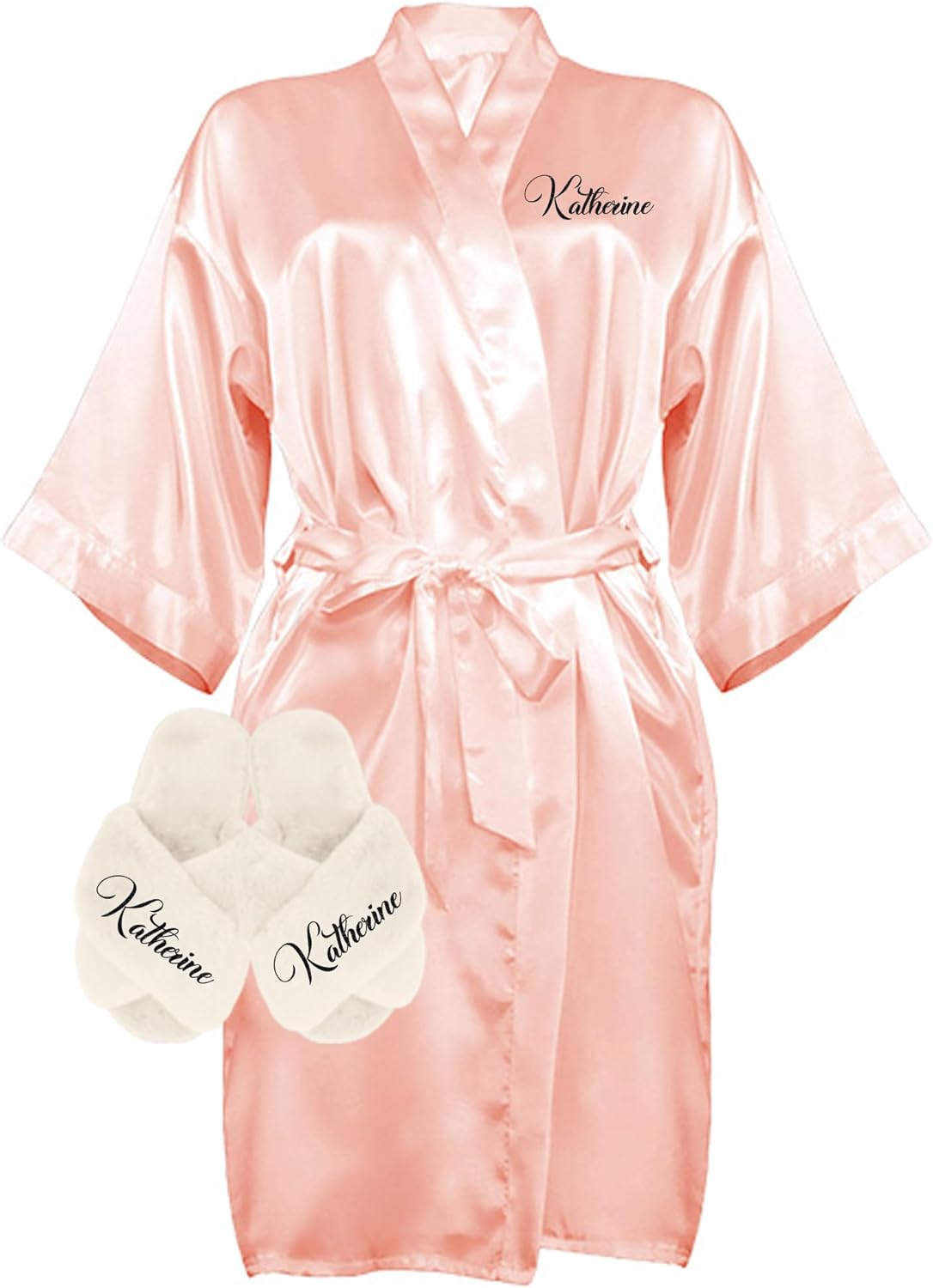 Custom Women Satin Robes and Slippers Gift Set for Her