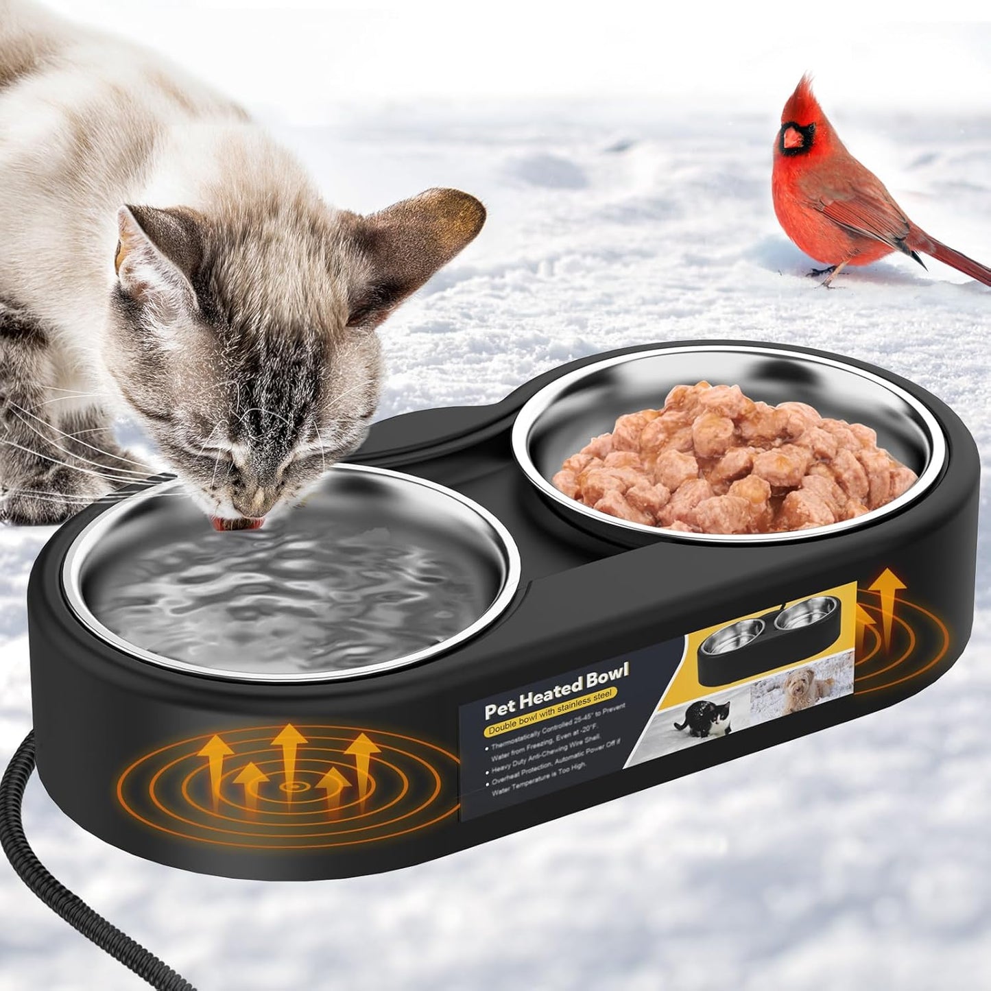 Non-Freezing Heated Cat Bowl - 46oz Double Stainless Steel