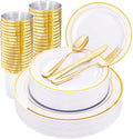 Gold Plastic Plates Dinnerware Set for 25 - Elegant Disposable Party