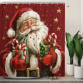 Merry Christmas Shower Curtains Set Decor for Bathroom - Festive Black