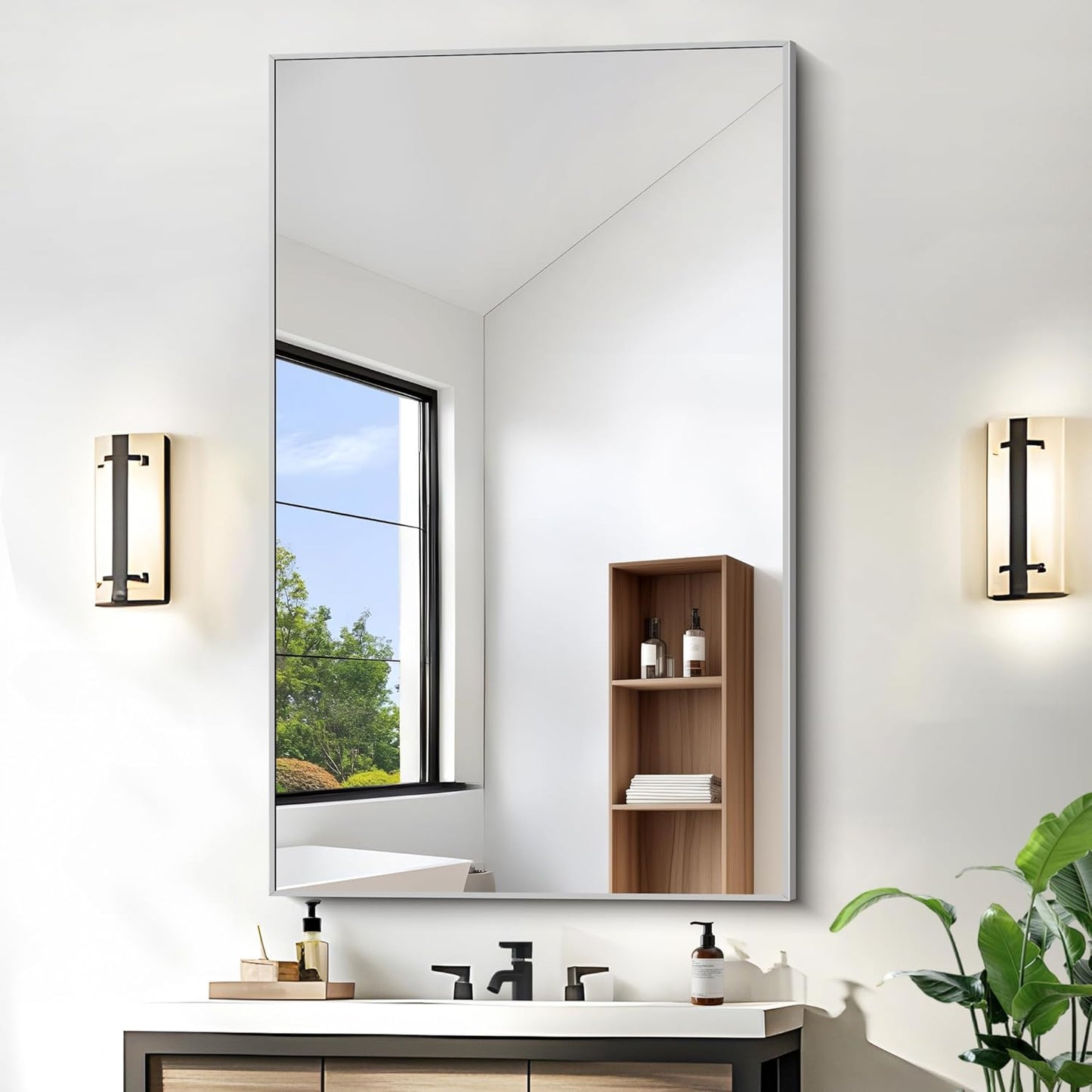 KOCUUY 30x48 Inch Large Silver Wall Mounted Mirror for Home